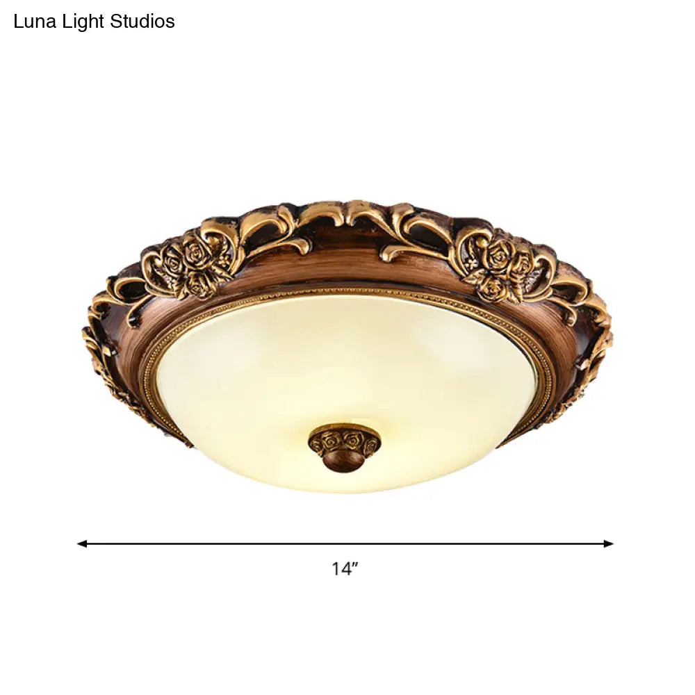 Lámpara de techo DecorBites™ con cúpula de cristal de leche antiguo, LED, montaje empotrado, color marrón, 14"/16"/19.5" de diámetro