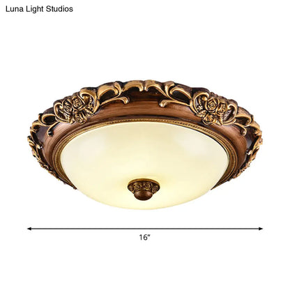 Lámpara de techo DecorBites™ con cúpula de cristal de leche antiguo, LED, montaje empotrado, color marrón, 14"/16"/19.5" de diámetro