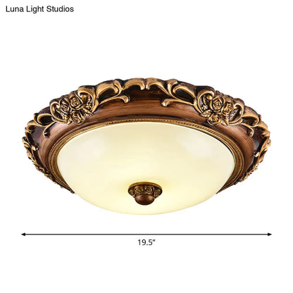 Lámpara de techo DecorBites™ con cúpula de cristal de leche antiguo, LED, montaje empotrado, color marrón, 14"/16"/19.5" de diámetro