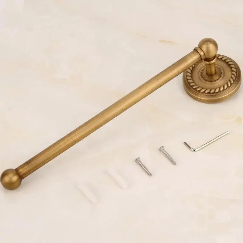 Antique ornate brass round towel ring with rope twist detailing and spherical end caps for bathroom decorbites brass use