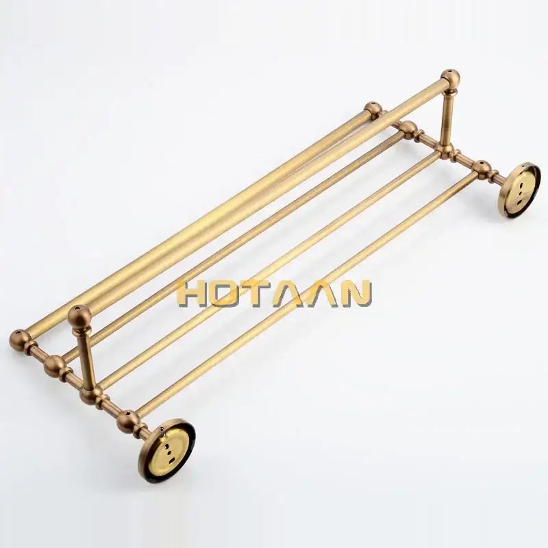 Antique ornate brass towel rack double tier shelf with decorative spherical finials for bathroom decorbites brass towel use