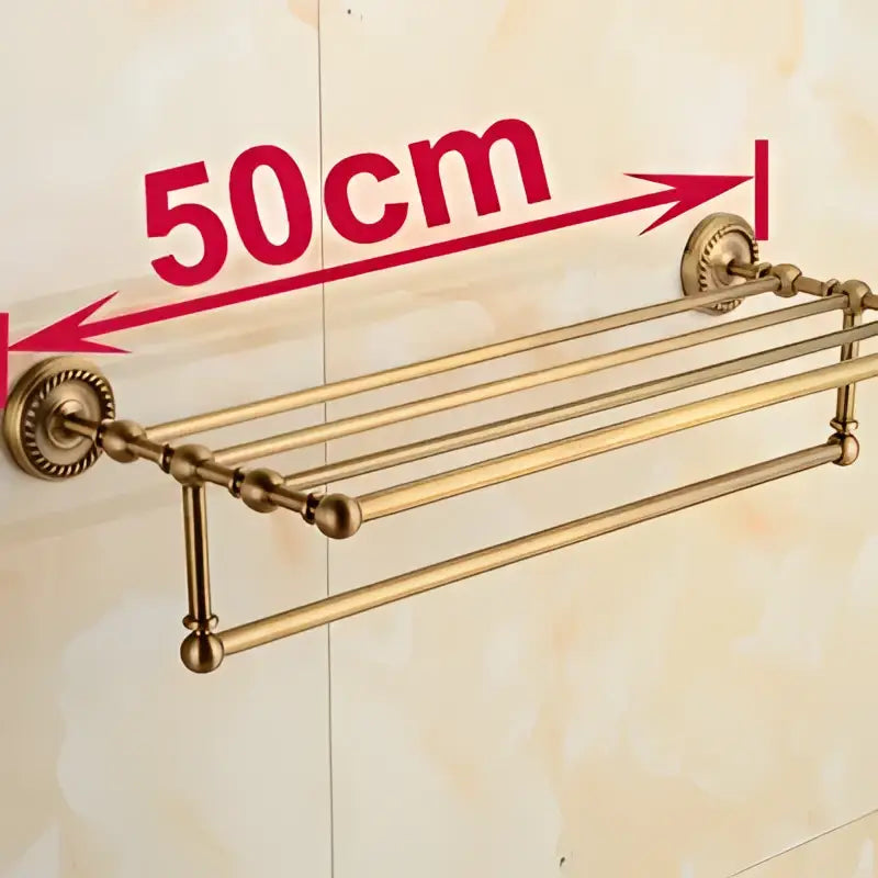 Antique ornate brass towel rack double tier shelf with brass finish and decorative spherical beads for bathroom decorbites brass towel rack