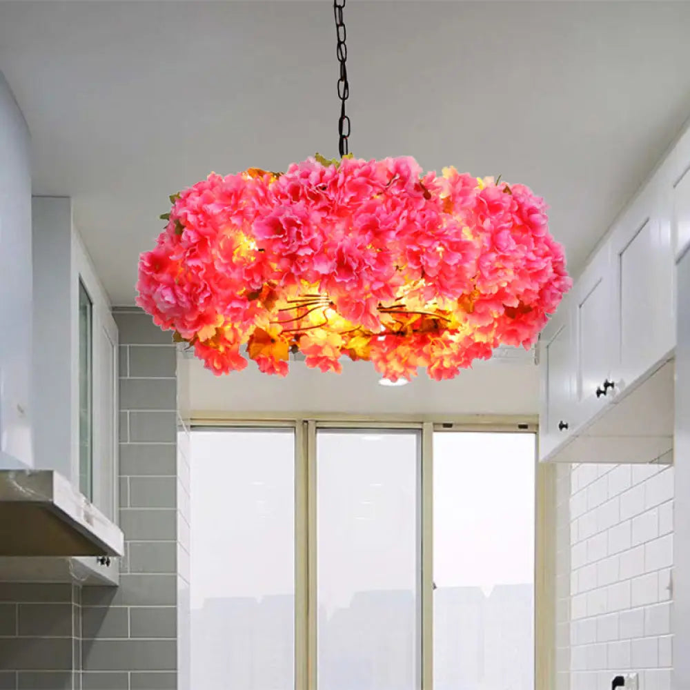 Lámpara de araña LED de metal rosa antiguo - Lámpara colgante de 5 luces con forma de flor para restaurantes (21,5"/25,5" de ancho)