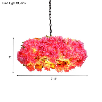 Lámpara de araña LED de metal rosa antiguo - Lámpara colgante de 5 luces con forma de flor para restaurantes (21,5"/25,5" de ancho)