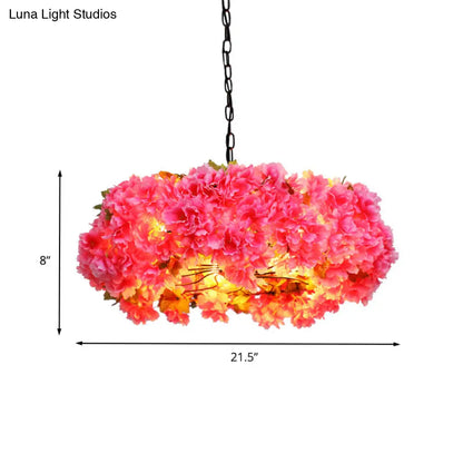 Lámpara de araña LED de metal rosa antiguo - Lámpara colgante de 5 luces con forma de flor para restaurantes (21,5"/25,5" de ancho)