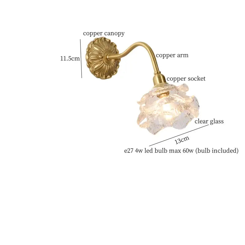 Antique pink rose glass wall lamp with antique brass finish and decorbites copper arm led for bedroom decor