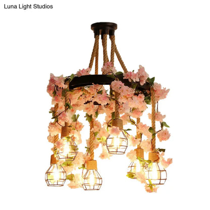 Antique Pink/Rose Red Metal LED Flower Cluster Pendant Lamp - 4/6 Lights - Ideal for Restaurants