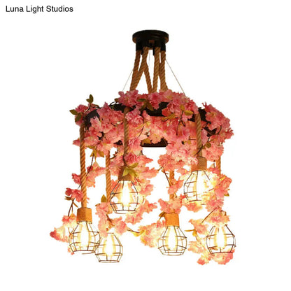 Antique Pink/Rose Red Metal LED Flower Cluster Pendant Lamp - 4/6 Lights - Ideal for Restaurants