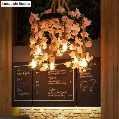 Antique Pink/Rose Red Metal LED Flower Cluster Pendant Lamp - 4/6 Lights - Ideal for Restaurants