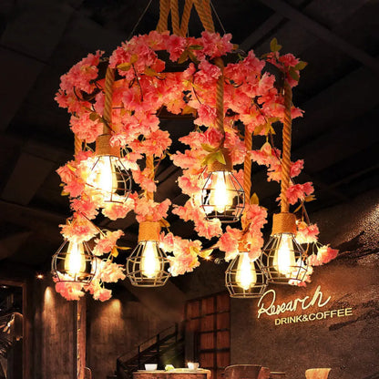 Antique Pink/Rose Red Metal LED Flower Cluster Pendant Lamp - 4/6 Lights - Ideal for Restaurants