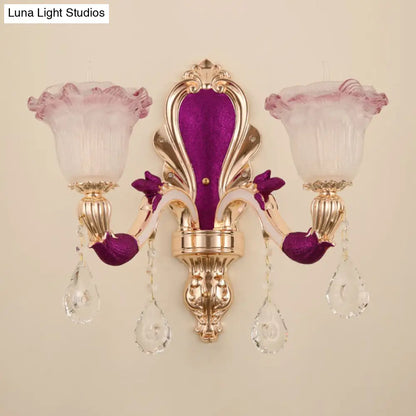 DecorBites™ Antique Purple Glass Ruffle-Trimmed Wall Sconce with Double Heads Mount Light Fixture