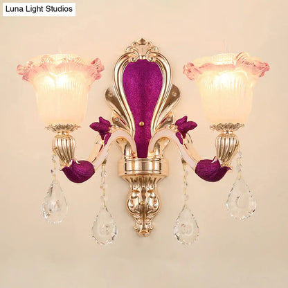 DecorBites™ Antique Purple Glass Ruffle-Trimmed Wall Sconce with Double Heads Mount Light Fixture