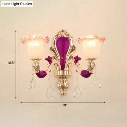 DecorBites™ Antique Purple Glass Ruffle-Trimmed Wall Sconce with Double Heads Mount Light Fixture