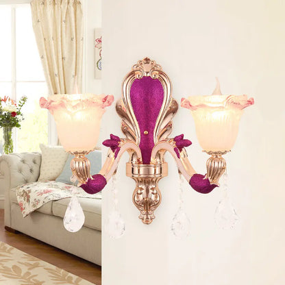 DecorBites™ Antique Purple Glass Ruffle-Trimmed Wall Sconce with Double Heads Mount Light Fixture
