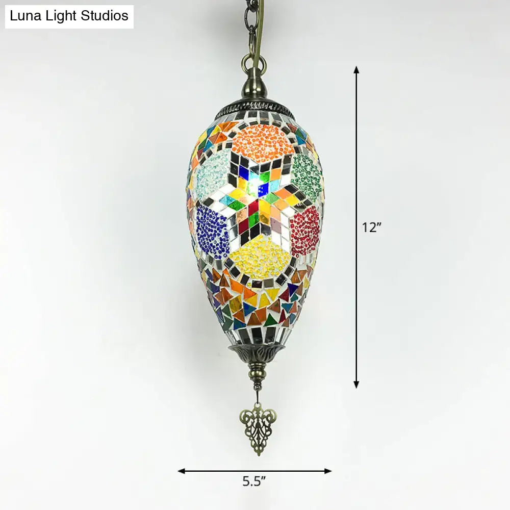 Decorbites bronze glass teardrop pendant lighting featuring colorful mosaic tiles with antique brass chain cord for led incandescent use