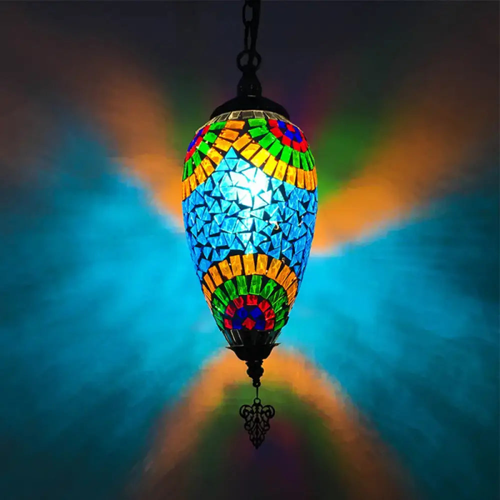 Decorbites™ bronze glass teardrop pendant lighting with vibrant mosaic glass tiles and chain cord for led incandescent use