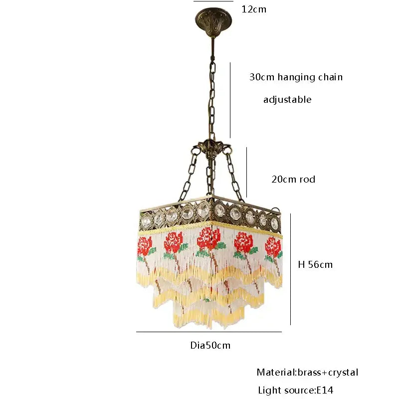 Antique retro black rose tassel pendant lights featuring antique brass and crystal chandelier with cream shade red rose embroidery decorbites black rose