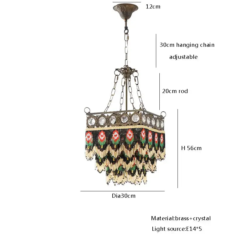 Antique retro black rose tassel pendant lights chandelier with brass, crystal accents, and beaded floral fringe decorbites black rose