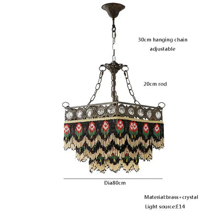 Antique retro brass chandelier pendant lights with decorbites black rose tassel and decorative beaded fringe for living room