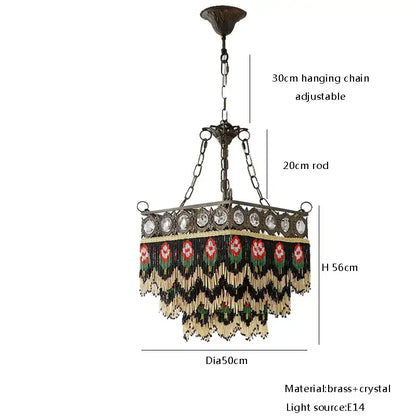 An ornate brass pendant lights with decorative floral beaded fringe in red green and cream for living room decorbites black rose tassel
