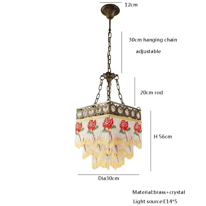Antique retro black rose tassel pendant lights featuring brass and crystal chandelier with floral fabric fringe decorbites black rose
