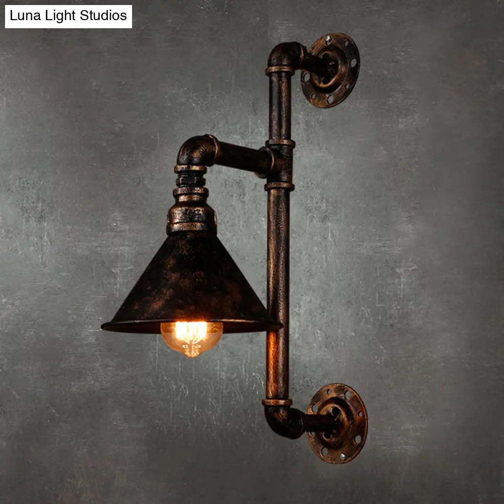 DecorBites™ Antique Rust Water Pipe Iron Wall Mount Light with Cone Shade - 1-Light Restaurant Lighting Fixture