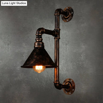 DecorBites™ Antique Rust Water Pipe Iron Wall Mount Light with Cone Shade - 1-Light Restaurant Lighting Fixture