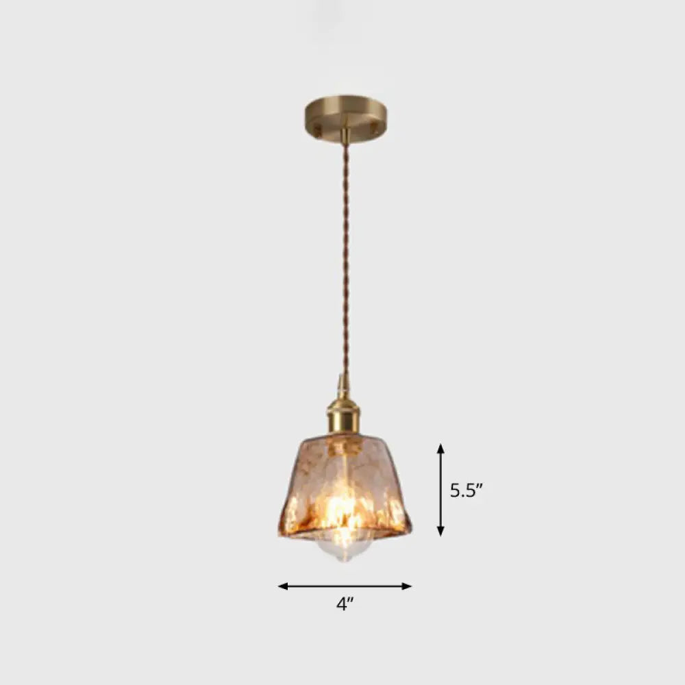 Antique Shaded Pendant Light - 1-Light Brown Glass Hanging Light in Brass for Dining Room Decor