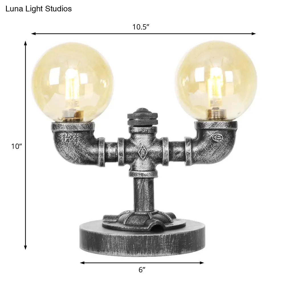مصباح مكتبي صناعي دائري عتيق باللون الفضي/البرونزي - إضاءة عمل زجاجية شفافة/كهرمانية بقاعدة، مكون من 2/3 لمبات