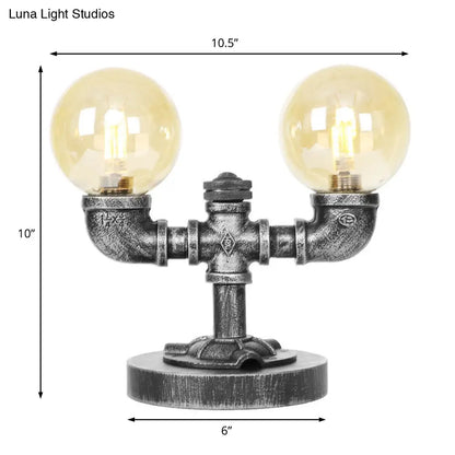 مصباح مكتبي صناعي دائري عتيق باللون الفضي/البرونزي - إضاءة عمل زجاجية شفافة/كهرمانية بقاعدة، مكون من 2/3 لمبات