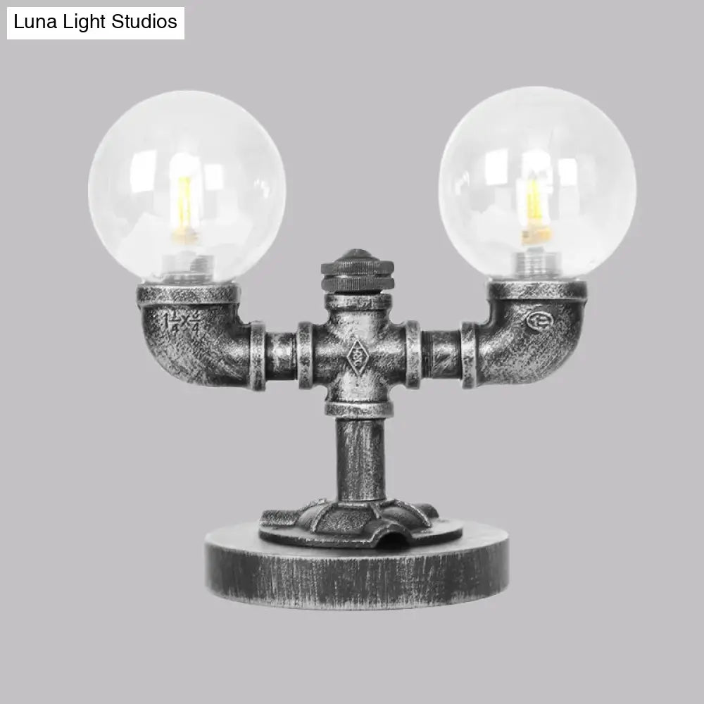 مصباح مكتبي صناعي دائري عتيق باللون الفضي/البرونزي - إضاءة عمل زجاجية شفافة/كهرمانية بقاعدة، مكون من 2/3 لمبات