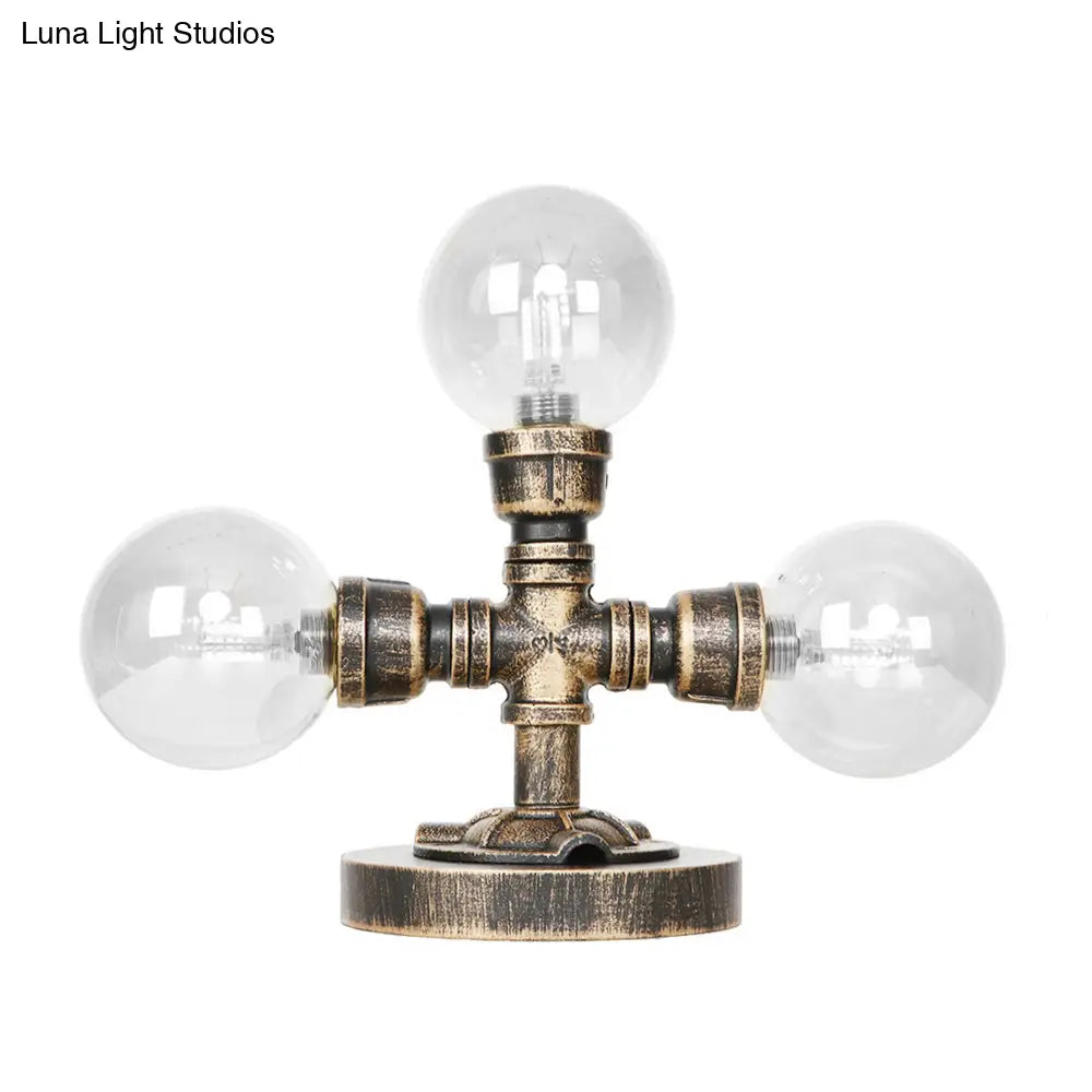 مصباح مكتبي صناعي دائري عتيق باللون الفضي/البرونزي - إضاءة عمل زجاجية شفافة/كهرمانية بقاعدة، مكون من 2/3 لمبات