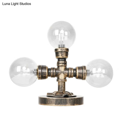 مصباح مكتبي صناعي دائري عتيق باللون الفضي/البرونزي - إضاءة عمل زجاجية شفافة/كهرمانية بقاعدة، مكون من 2/3 لمبات