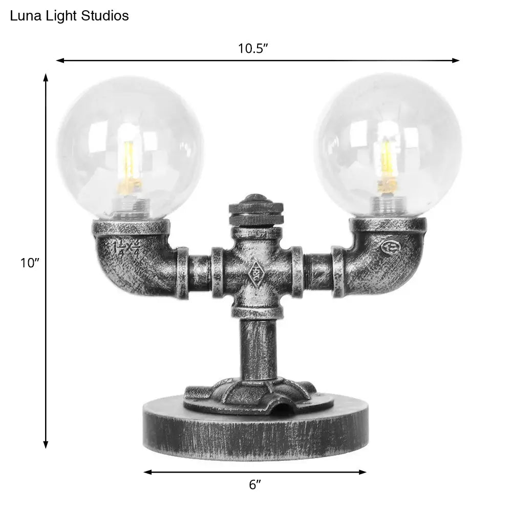 مصباح مكتبي صناعي دائري عتيق باللون الفضي/البرونزي - إضاءة عمل زجاجية شفافة/كهرمانية بقاعدة، مكون من 2/3 لمبات