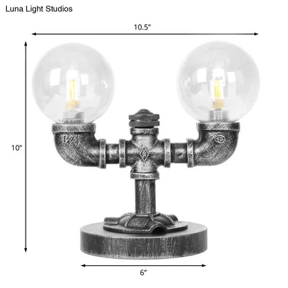 مصباح مكتبي صناعي دائري عتيق باللون الفضي/البرونزي - إضاءة عمل زجاجية شفافة/كهرمانية بقاعدة، مكون من 2/3 لمبات