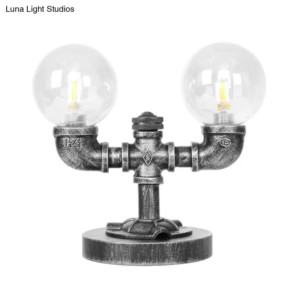 مصباح مكتبي صناعي دائري عتيق باللون الفضي/البرونزي - إضاءة عمل زجاجية شفافة/كهرمانية بقاعدة، مكون من 2/3 لمبات