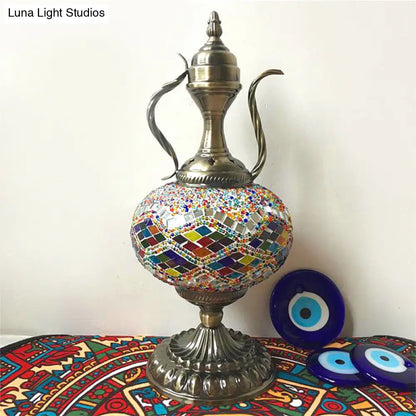 Lámpara de escritorio pequeña antigua - Esfera de cristal blanco/rojo/naranja - Iluminación de trabajo con 1 bombilla y base metálica para sala de estar/hogar