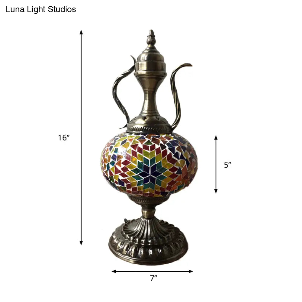 Lámpara de escritorio pequeña antigua - Esfera de cristal blanco/rojo/naranja - Iluminación de trabajo con 1 bombilla y base metálica para sala de estar/hogar