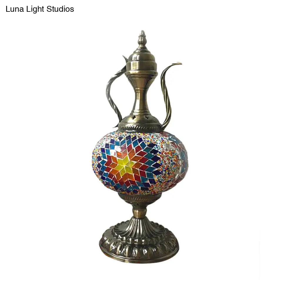 Lámpara de escritorio pequeña antigua - Esfera de cristal blanco/rojo/naranja - Iluminación de trabajo con 1 bombilla y base metálica para sala de estar/hogar