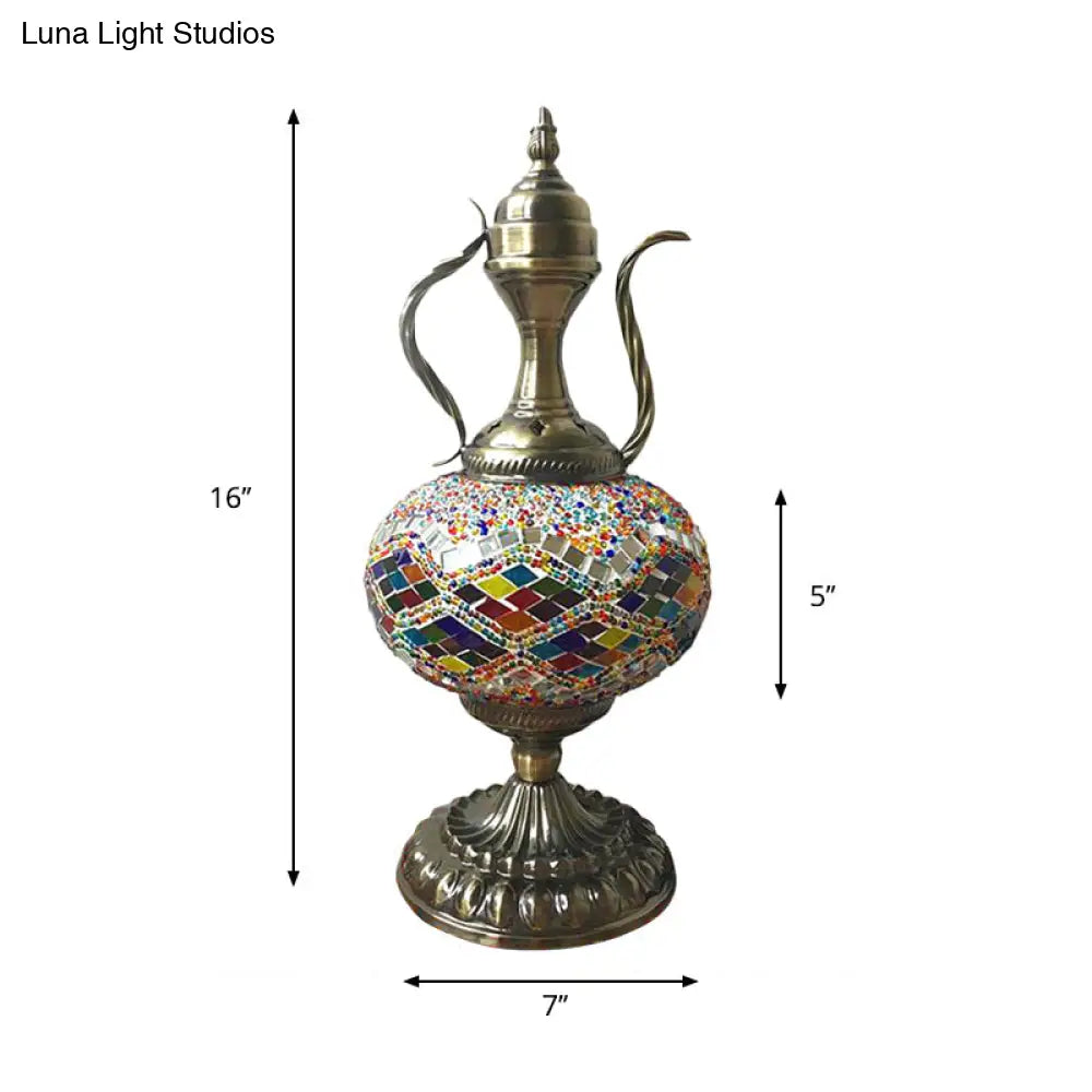 Lámpara de escritorio pequeña antigua - Esfera de cristal blanco/rojo/naranja - Iluminación de trabajo con 1 bombilla y base metálica para sala de estar/hogar