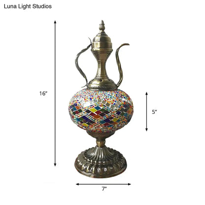 Lámpara de escritorio pequeña antigua - Esfera de cristal blanco/rojo/naranja - Iluminación de trabajo con 1 bombilla y base metálica para sala de estar/hogar