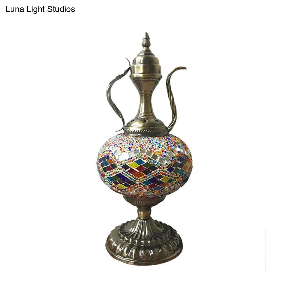 Lámpara de escritorio pequeña antigua - Esfera de cristal blanco/rojo/naranja - Iluminación de trabajo con 1 bombilla y base metálica para sala de estar/hogar