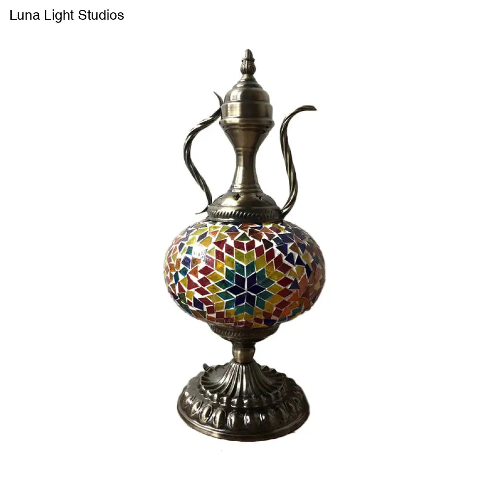 Lámpara de escritorio pequeña antigua - Esfera de cristal blanco/rojo/naranja - Iluminación de trabajo con 1 bombilla y base metálica para sala de estar/hogar