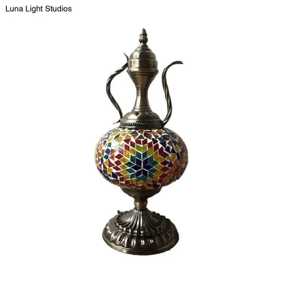 Lámpara de escritorio pequeña antigua - Esfera de cristal blanco/rojo/naranja - Iluminación de trabajo con 1 bombilla y base metálica para sala de estar/hogar