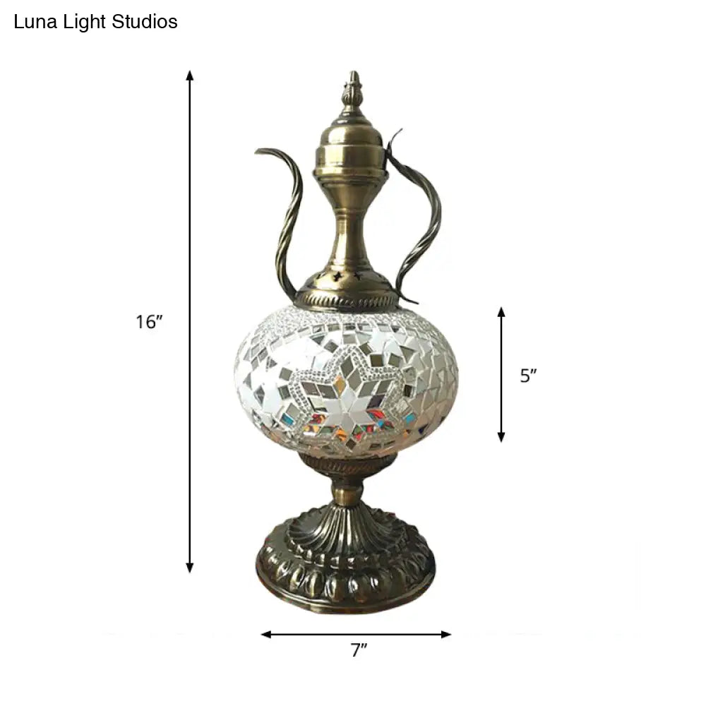 Lámpara de escritorio pequeña antigua - Esfera de cristal blanco/rojo/naranja - Iluminación de trabajo con 1 bombilla y base metálica para sala de estar/hogar