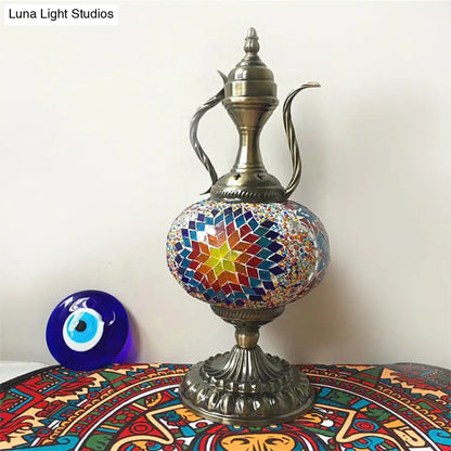 Lámpara de escritorio pequeña antigua - Esfera de cristal blanco/rojo/naranja - Iluminación de trabajo con 1 bombilla y base metálica para sala de estar/hogar