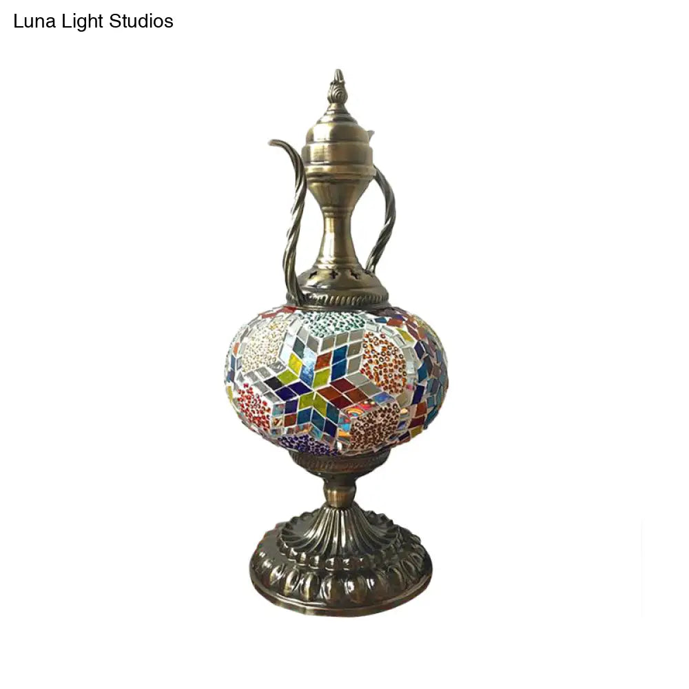 Lámpara de escritorio pequeña antigua - Esfera de cristal blanco/rojo/naranja - Iluminación de trabajo con 1 bombilla y base metálica para sala de estar/hogar