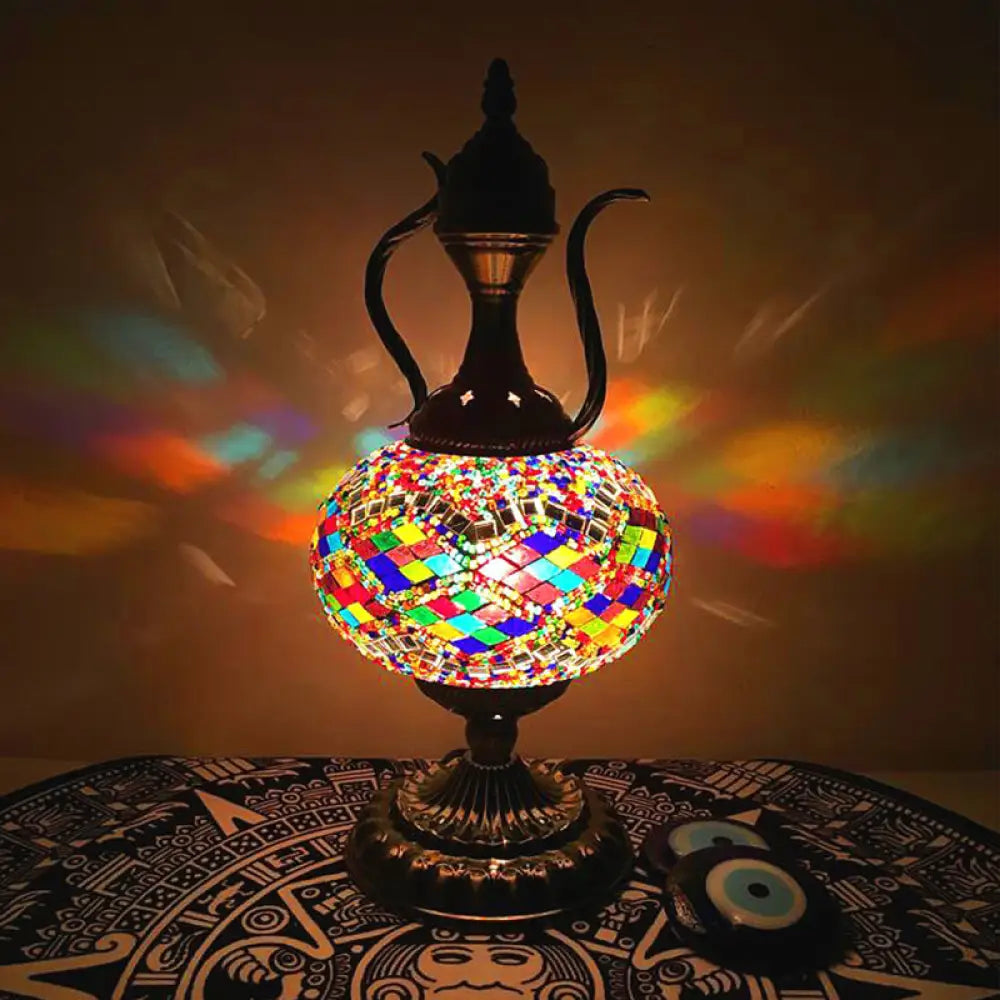 Lámpara de escritorio pequeña antigua - Esfera de cristal blanco/rojo/naranja - Iluminación de trabajo con 1 bombilla y base metálica para sala de estar/hogar