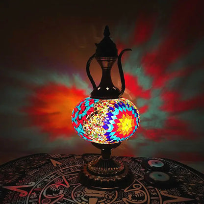 Lámpara de escritorio pequeña antigua - Esfera de cristal blanco/rojo/naranja - Iluminación de trabajo con 1 bombilla y base metálica para sala de estar/hogar