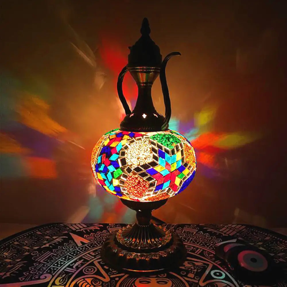 Lámpara de escritorio pequeña antigua - Esfera de cristal blanco/rojo/naranja - Iluminación de trabajo con 1 bombilla y base metálica para sala de estar/hogar